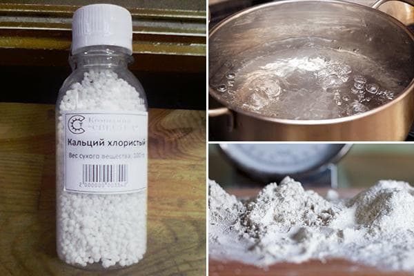 Хлористый кальций, вода и крахмал